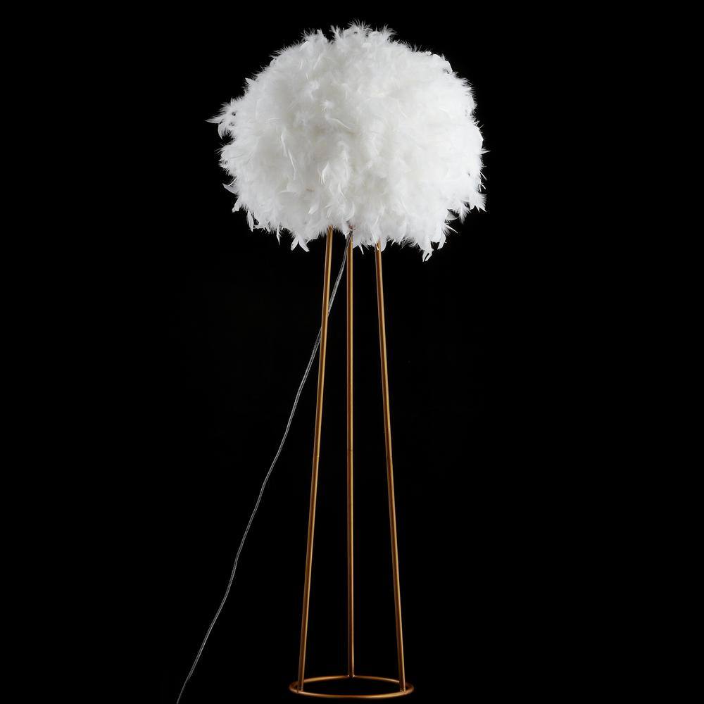 Glam 52" Arc White Feather Globe Shade Floor Lamp in Gold