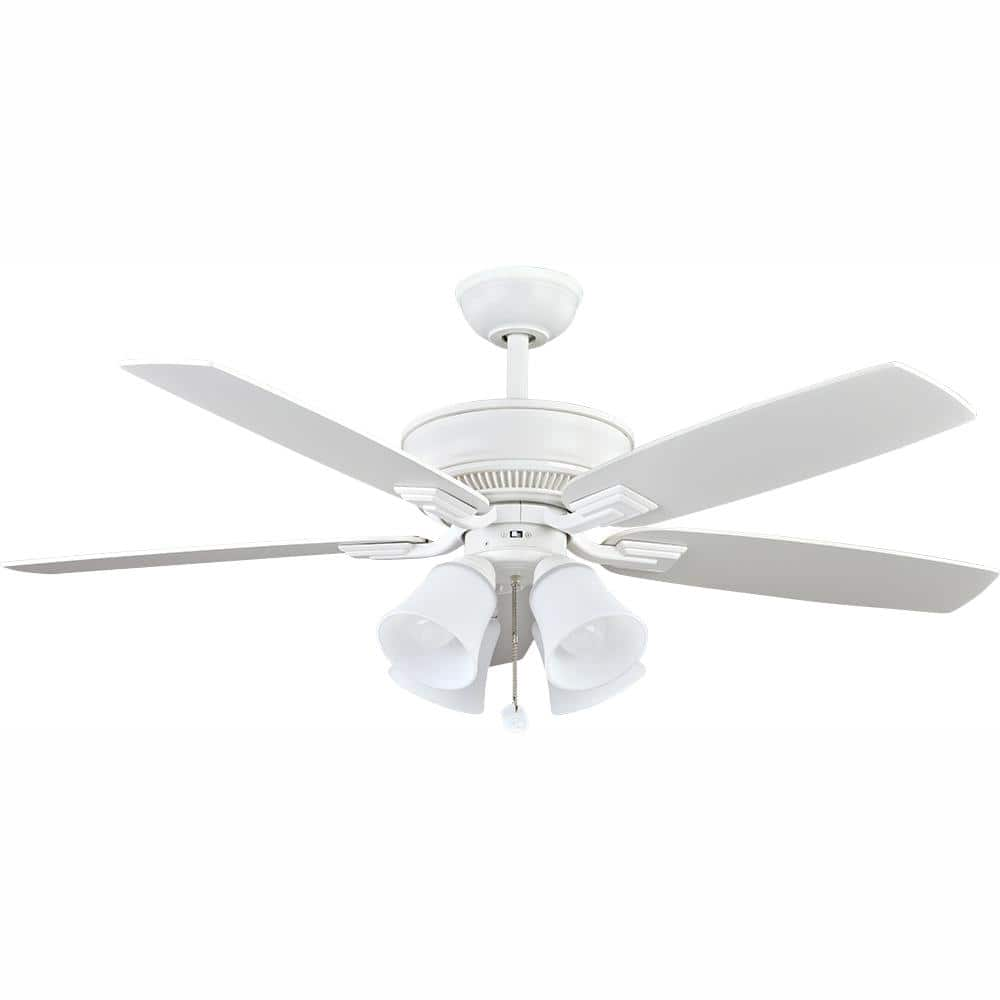 Hampton Bay Devron 52 In Led Indoor Matte White Ceiling Fan With Light Kit 57238 The Home Depot