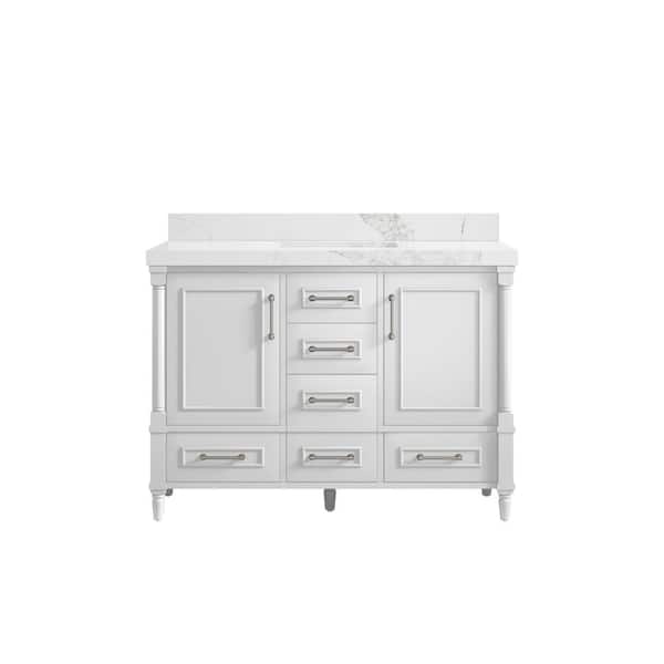 Willow Collections Hudson 48 in. W x 22 in. D x 36 in. H Bath Vanity in White with 2 in. Calacatta Nuvo Quartz Top