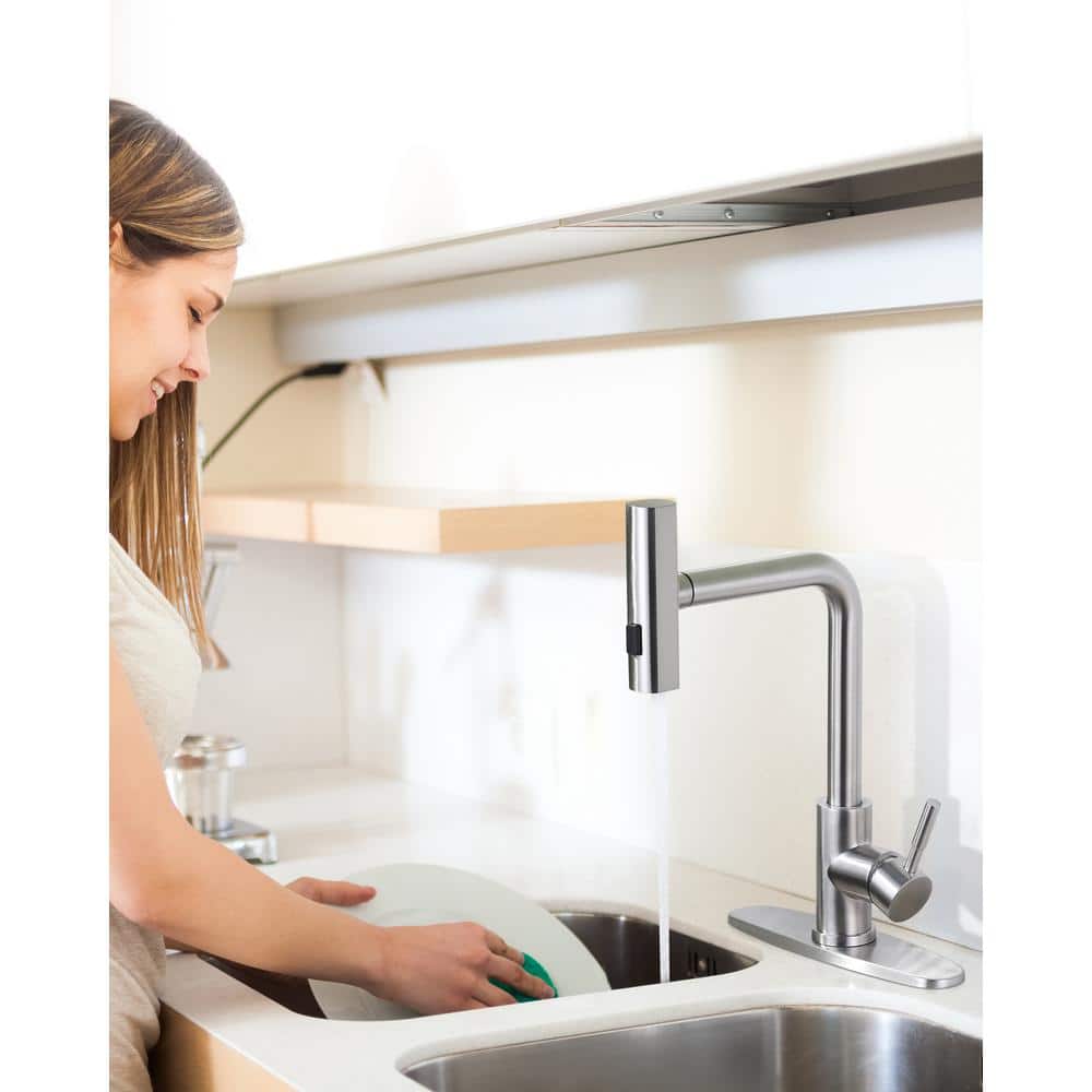 Brushed Nickel Single Handle Pull Down Kitchen Faucet with 3-Mode Spray