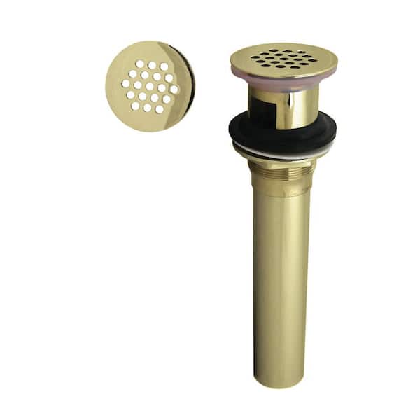 Westbrass Grid Strainer Lavatory Bathroom Sink Drain Assembly with Overflow Holes - Exposed, Polished Brass