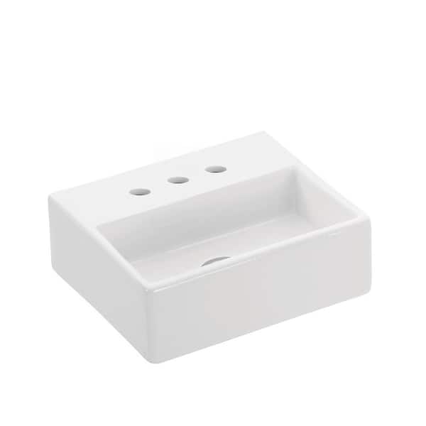 WS Bath Collections Quattro 30 Wall Mount / Vessel Bathroom Sink in Ceramic White with 3 Faucet Holes