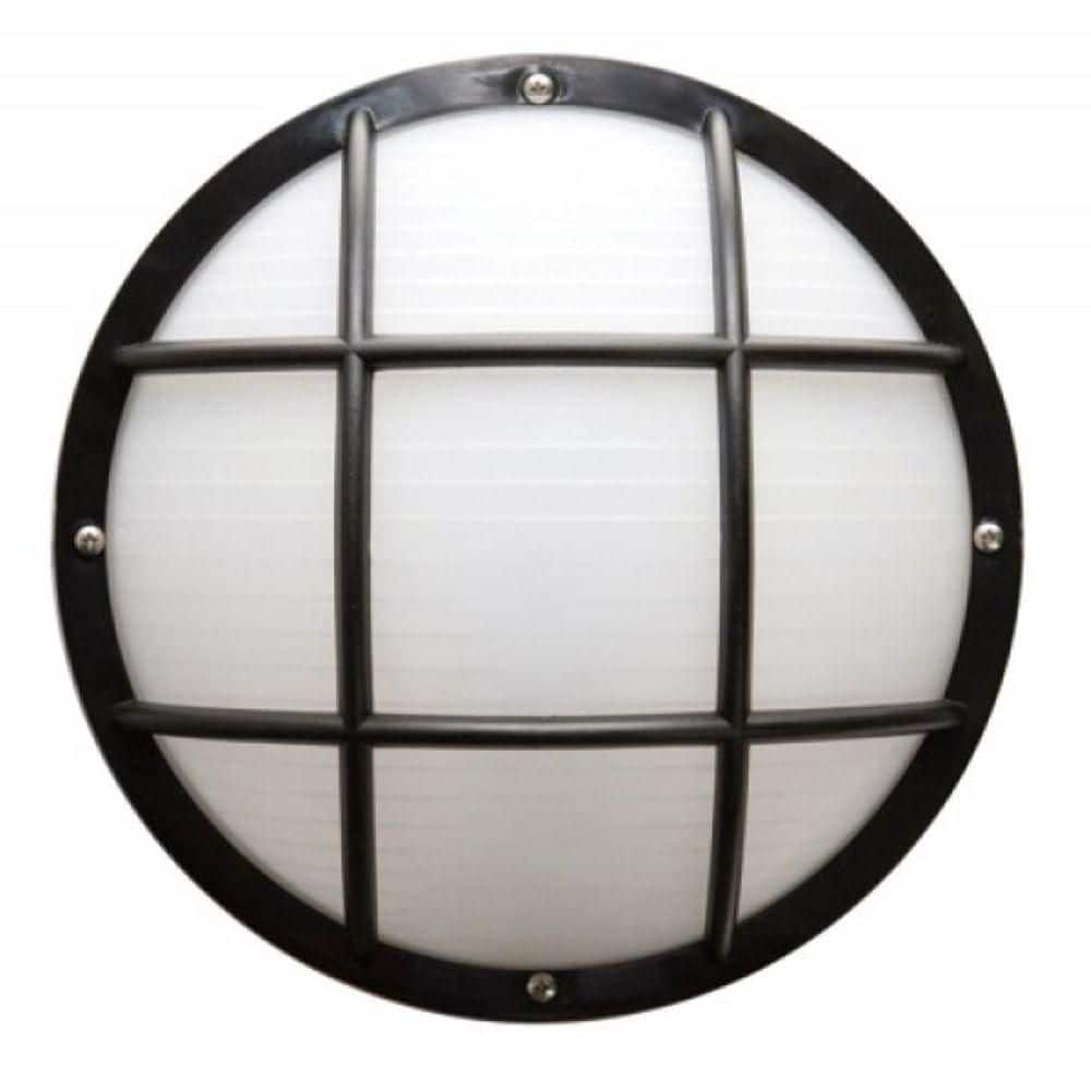 Nautical Round Black Outdoor Hardwired Bulkhead Sconce with 3000K LED Bulb and Grid-Style Diffuser Cage price history on PriceWatchPro