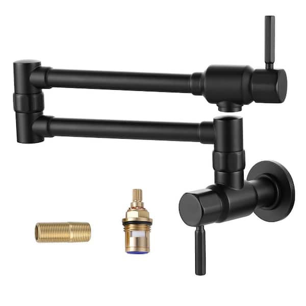 ARCORA Folding Wall Mounted Pot Filler with Double Handle in Matte Black