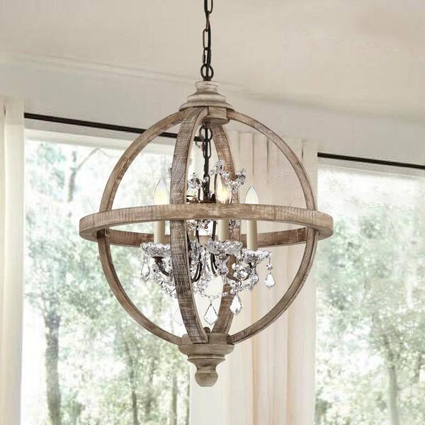 crystal and wood chandelier