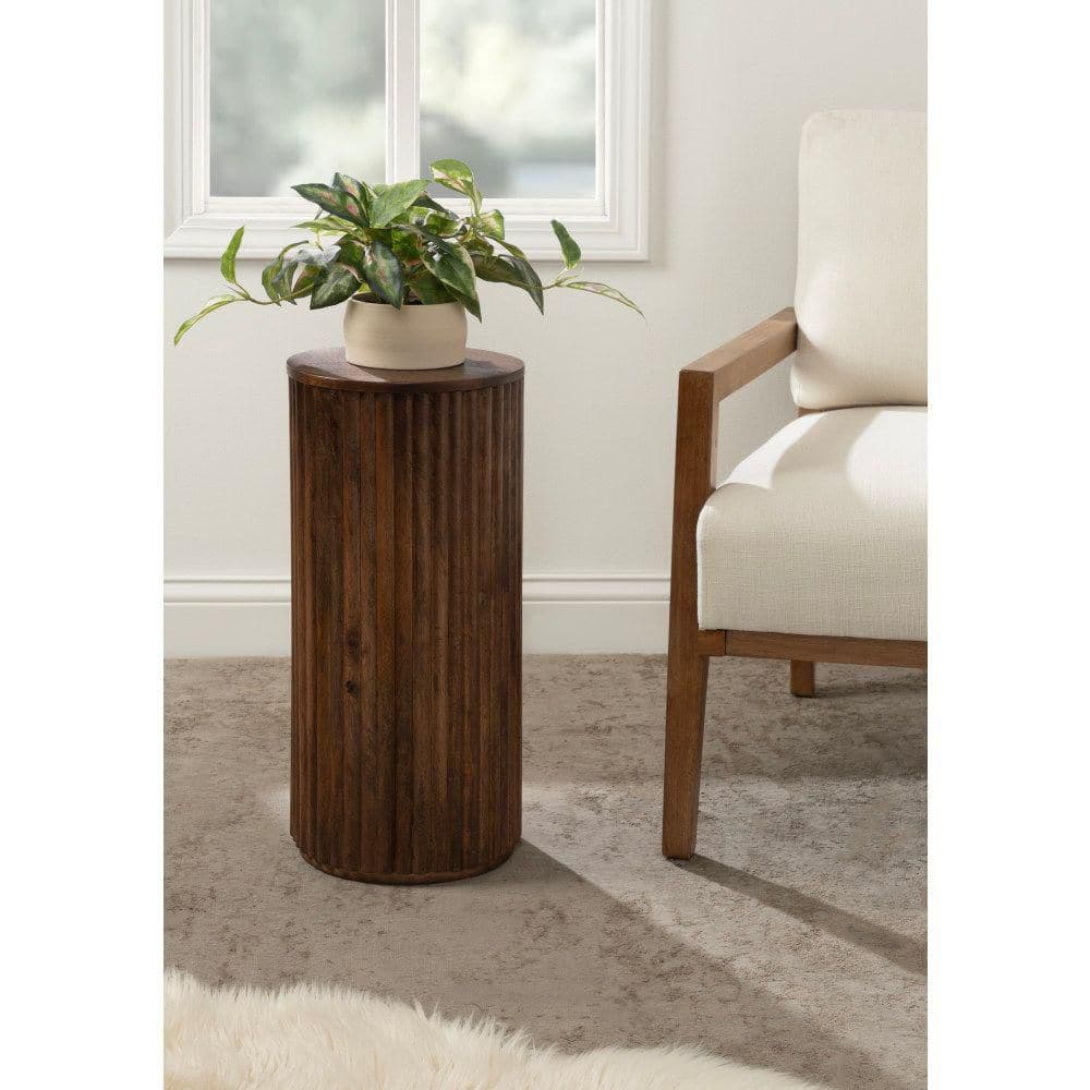 Reid 10.00 in. Walnut Brown Round Solid Wood End Table - thumbnail 8
