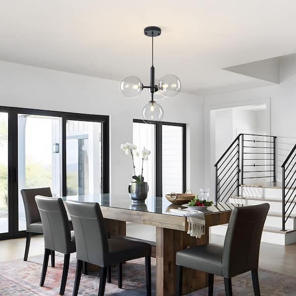 Torbone 4-Light Matte Black Modern Satellite Clear Glass Globe Chandelier