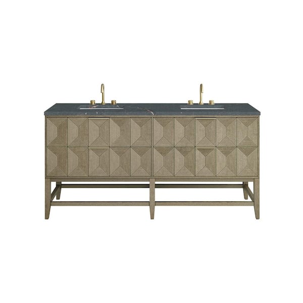 James Martin Vanities Emmeline 72.0 in. W x 23.5 in. D x 37.2 in. H Bathroom Vanity in Pebble Oak with Parisien Bleu Silestone Quartz Top