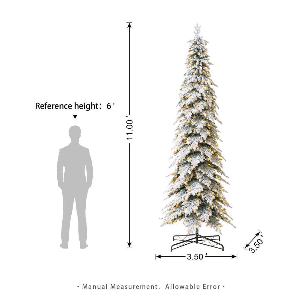 11ft Warm White Pre-Lit Flocked Narrow Spruce Christmas Tree