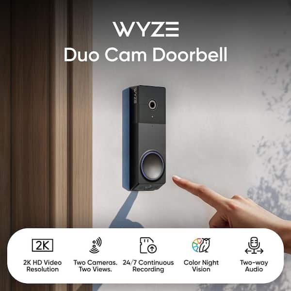 Wireless Duo Cam Video Doorbell, Battery Powered, 2K Full HD Video, 2 Cameras (People and Package), Color Night Vision
