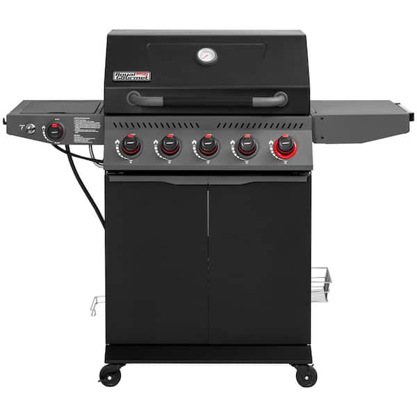 5-Burner BBQ Liquid Propane Gas Grill with Sear Burner and Lidded Side Burner, Outdoor Grilling, , Black