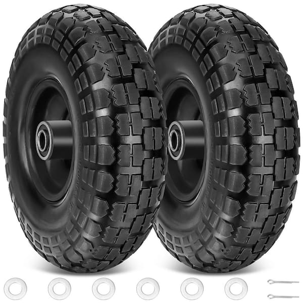 Angel Sar 10 in. Solid Rubber Tires with 5/8 in. Axle Bore Hole and Double Sealed Bearings for Garden Cart, Black (2-Pack)