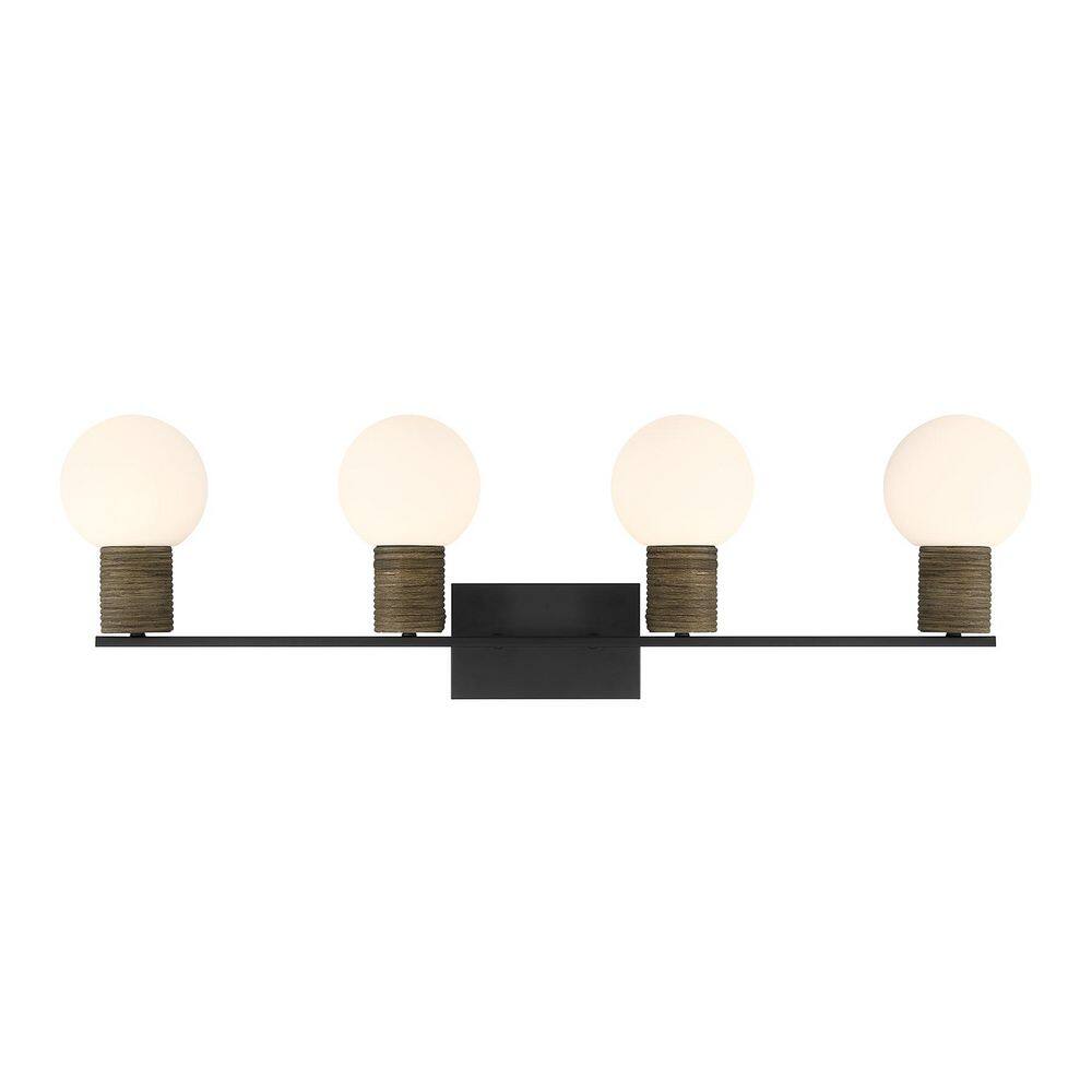 Jarrell 33.5 in. W x 10 in. H 4-Light Matte Black Modern Bathroom Vanity Light with White Opal Glass Shades price history on PriceWatchPro