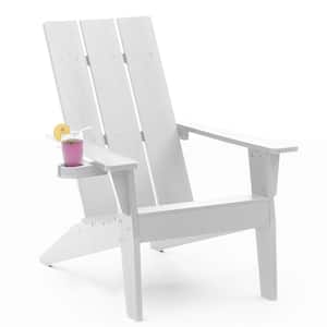 Oversize Modern White Plastic Outdoor Patio Adirondack Chair with Cup Holder