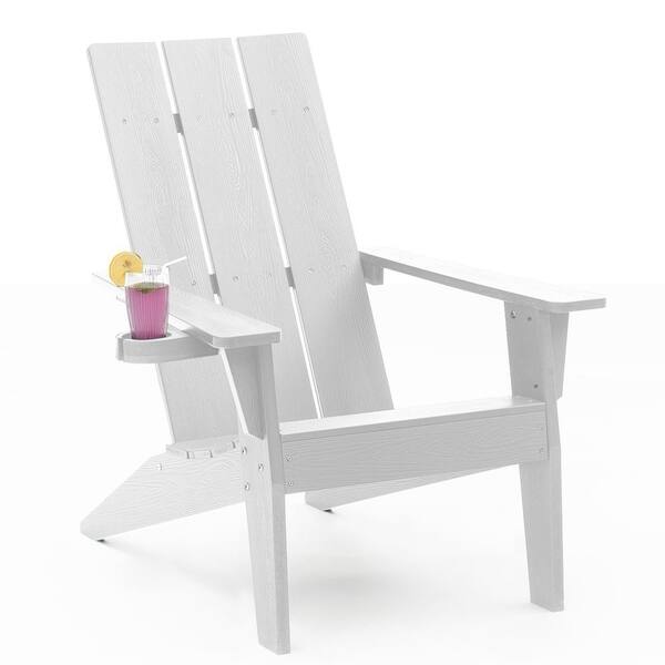 Mximu Oversize Modern White Plastic Outdoor Patio Adirondack Chair with Cup Holder