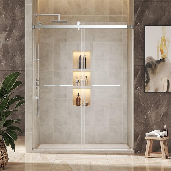 44-48 in. W x 76 in. H Double Sliding Frameless Shower Door in Chrome Finish with SGCC Certification Clear Glass