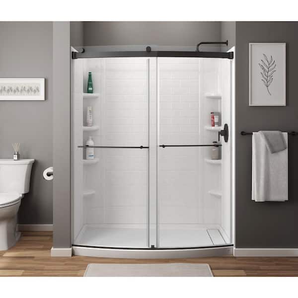 Ovation Curve 58-60 in. W x 72 in. H Sliding Frameless Barn Shower Door in Matte Black with Towel Bar
