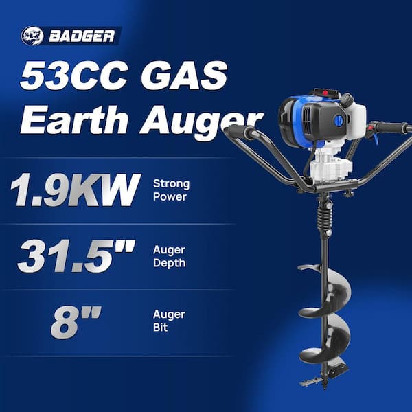 Gas 53cc Earth Auger Powerhead with 8-inch x 31.5-inch Bit