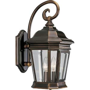Crawford Collection 2-Light Oil Rubbed Bronze Clear Beveled Glass New Traditional Outdoor Medium Wall Lantern Light
