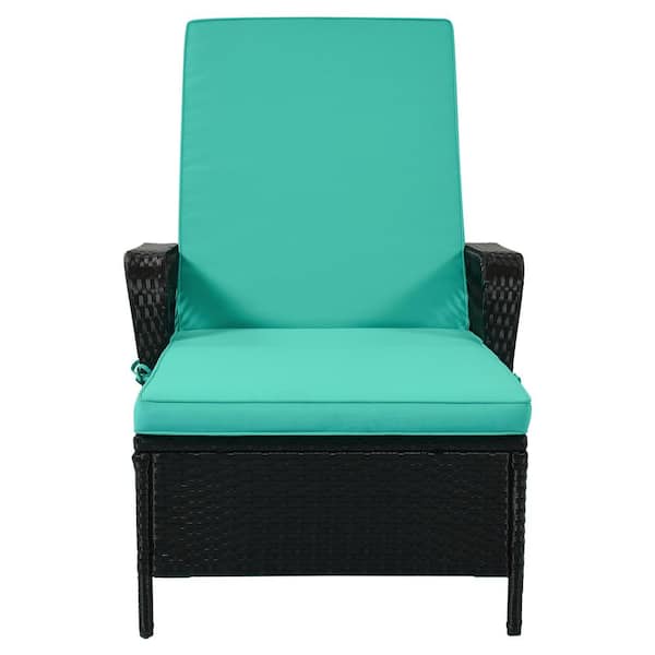 Utopia 4niture Thalia 1-Piece Black Wicker Outdoor Chaise Lounge with Green Cushions