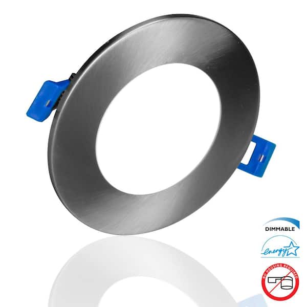 NICOR DLE Series 4 in. Round 3000K Nickel Integrated LED Recessed Canless Downlight with Trim