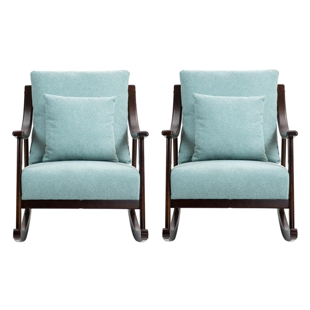 Set of 2, Comfy Upholstered Glider Armchair with Solid Wood for Living Room