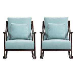 Set of 2, Comfy Upholstered Glider Armchair with Solid Wood for Living Room Bedroom Balcony - Blue