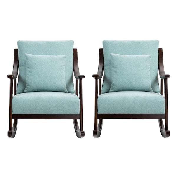 aisword Set of 2, Comfy Upholstered Glider Armchair with Solid Wood for Living Room Bedroom Balcony - Blue