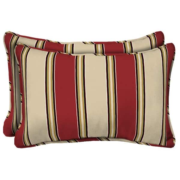 Hampton Bay Wide Chili Stripe Rectangular Outdoor Lumbar Pillow (2-Pack)