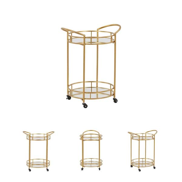 Signature DESIGN BY ASHLEY Wynora Gold/Mirror Bar Cart with 2