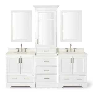 Stafford 85 in. W x 22 in. D x 89 in. H Bath Vanity in White with Pure White Quartz Tops and Mirror