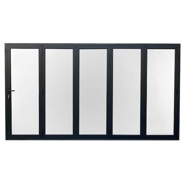 TEZA DOORS 90 Series 144 in. x 80 in. Black Bifold Patio Door Folds Right to Left Teza Folding Door System