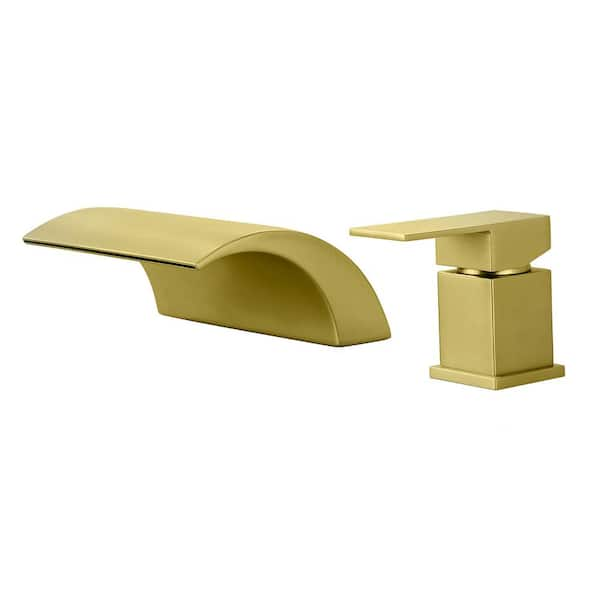 Waterfall Single-Handle Deck-Mount Roman Tub Faucet in Brushed Gold K ...