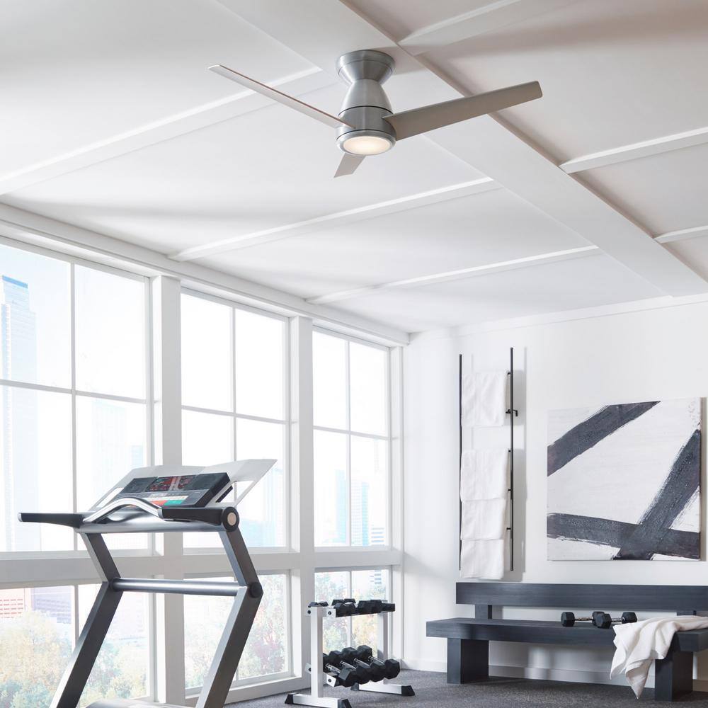 Matte White 52" Smart Flush Mount Ceiling Fan with LED Light and Remote