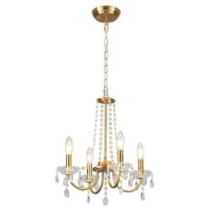 4-Light Gold Vintage Candle Style Chandelier with Crystal Accents for Living Room