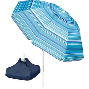 Beach Umbrella with Sand Bag 6.5 ft. Beach Umbrella with Sand Anchor in Light Blue Striped