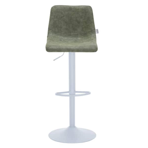 Leisuremod Adjustable Height Bar Stool in Metal with Leather Upholstery Iron Metal Base Foam 33 in. Seat Height in Olive Green