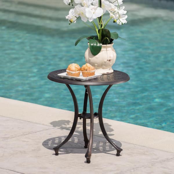 Noble House Bronze Round Aluminum Outdoor Side Table