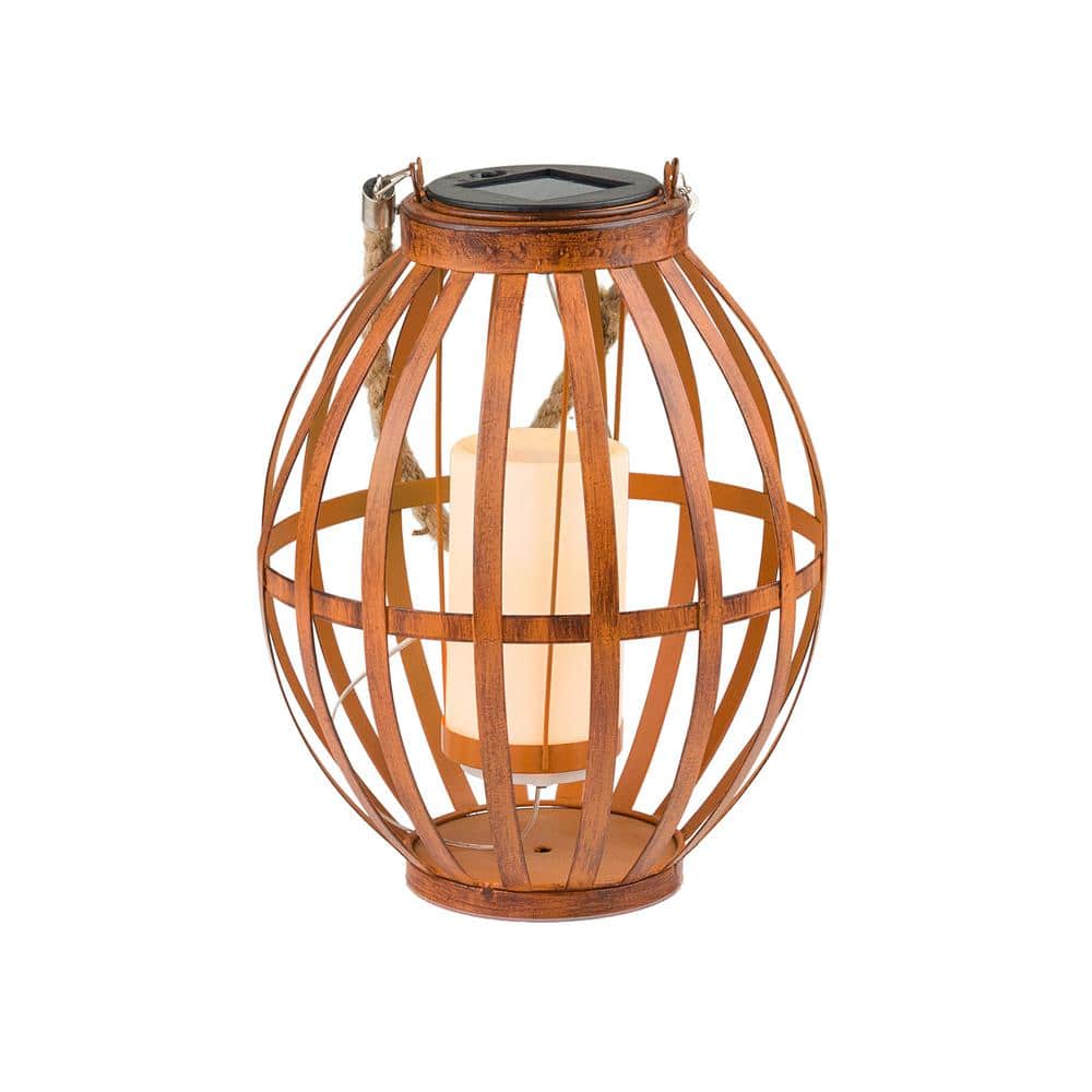 10 in. Tall Outdoor Solar Powered Nautical Metal Lantern with Flickering LE