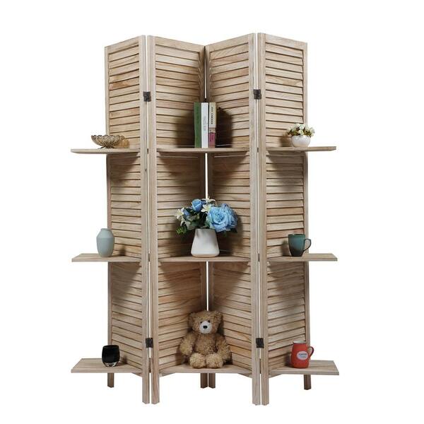 Tunearary Outdoor Sycamore Wood Foldable Screen with Shelves, 4 Panels Tunearary W104Pyx$P1 Outdoor Sycamore Wood Foldable Screen with Shelves, 4 Panels - 2