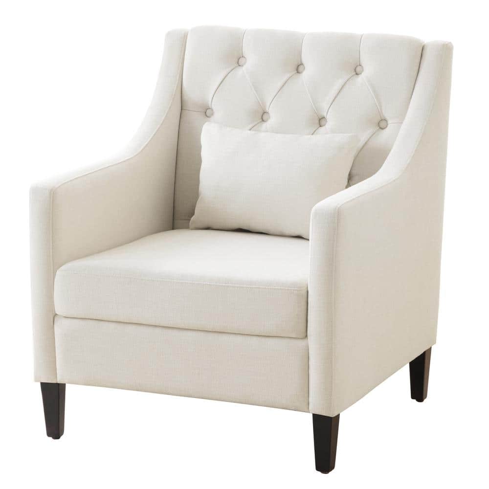 Beige Fabric Upholstered Accent Armchair with Lumbar Pillow Bedroom Reading