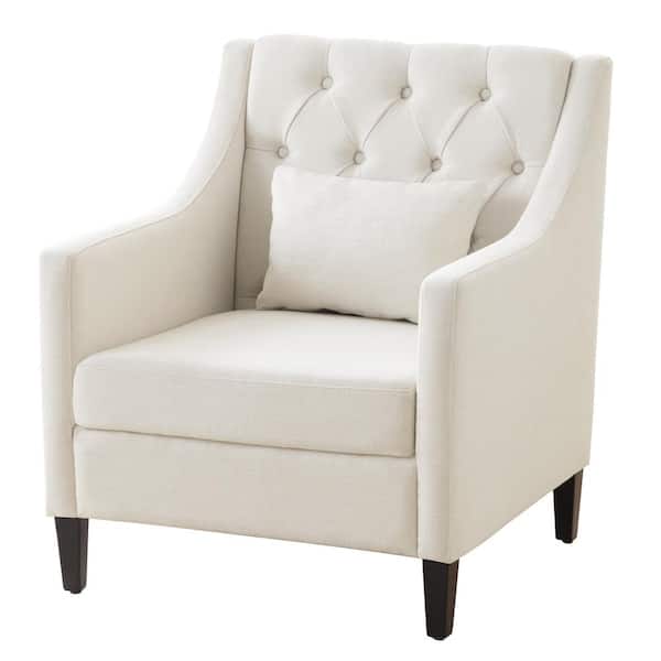 Unbranded Beige Fabric Upholstered Accent Armchair with Lumbar Pillow Bedroom Reading Chair Modern Single Sofa Chair with Wood Leg