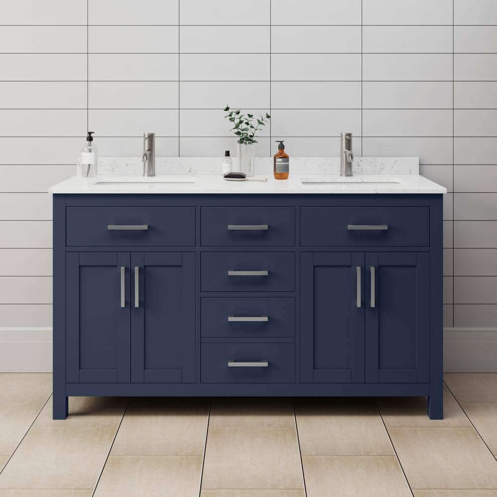 Beckett 60 in. W x 22 in. D x 35 in. H Double Sink Bathroom Vanity in Dark Blue with Carrara Cultured Marble Top price history on PriceWatchPro