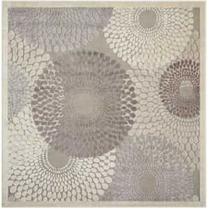 Graphic Illusions Grey 7 ft. x 7 ft. Geometric Contemporary Square Area Rug