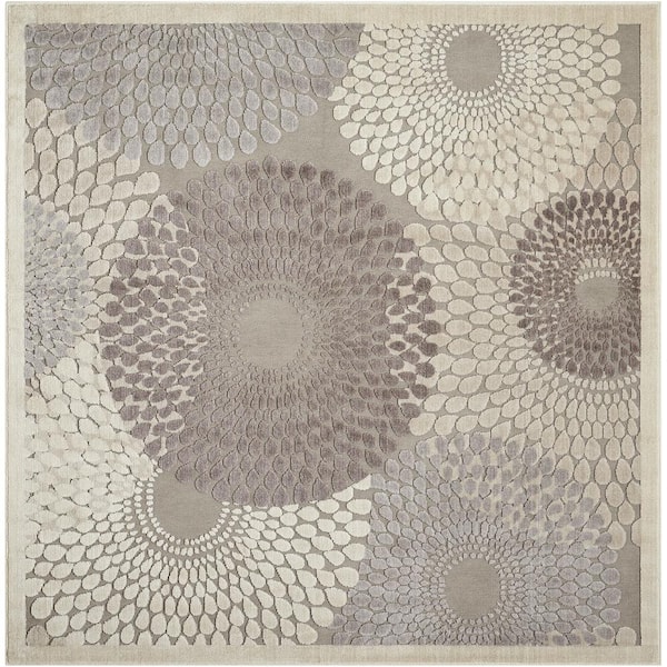Graphic Illusions Grey 7 ft. x 7 ft. Geometric Contemporary Square Area Rug