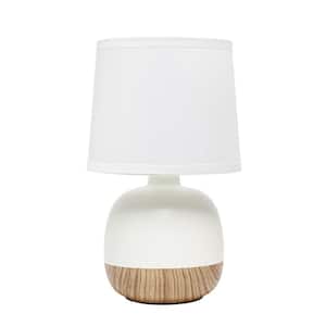 12 in. Light Wood and White Petite Mid Century Table Lamp