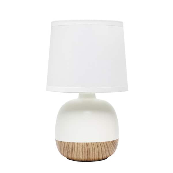 Simple Designs 12 in. Light Wood and White Petite Mid Century Table Lamp