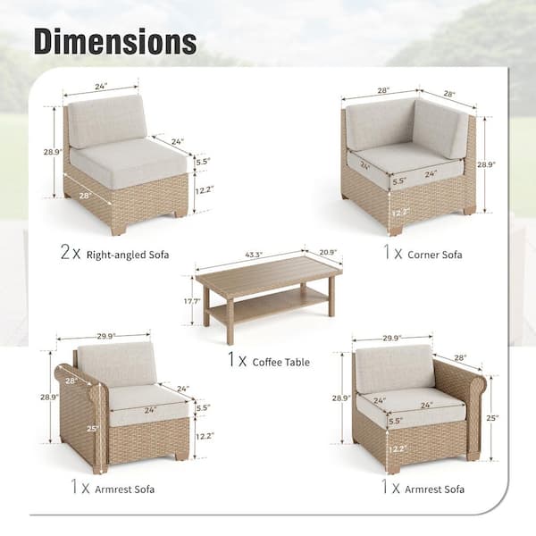 PHI VILLA 6-Piece Wicker Outdoor Sectional Set with a Coffee Table
