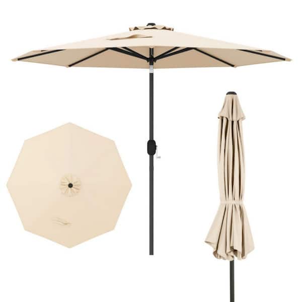 Kadehome 9 ft. Outdoor Market Patio Umbrella with Push Button Tilt and Crank Lift in Beige