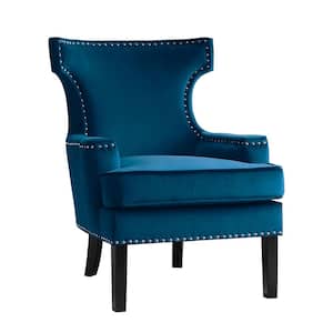 Pierre Blue Velvet Upholstery Nailhead Trim Back Accent Chair
